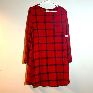 NWT Soma Cool Nights Medium Sleepshirt Nightgown Long Sleeves Plaid Holiday Red